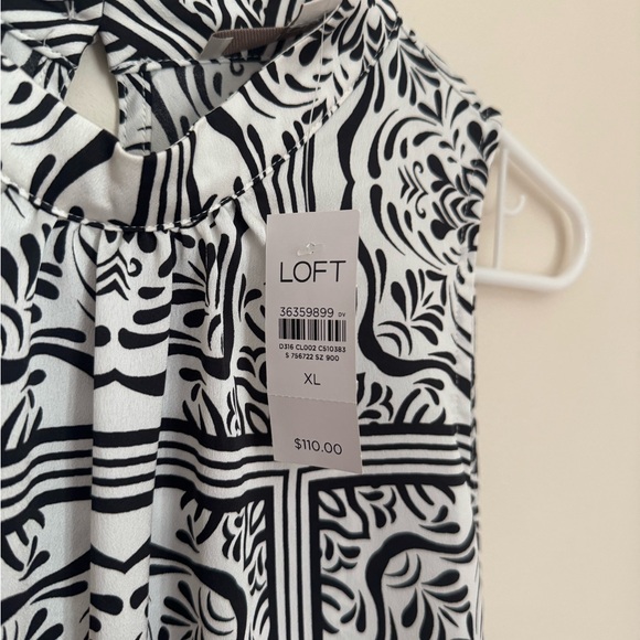LOFT Sleeveless Tile Print Midi Dress Women’s XL NWT Black & White Ruffle Hem - Picture 10 of 12